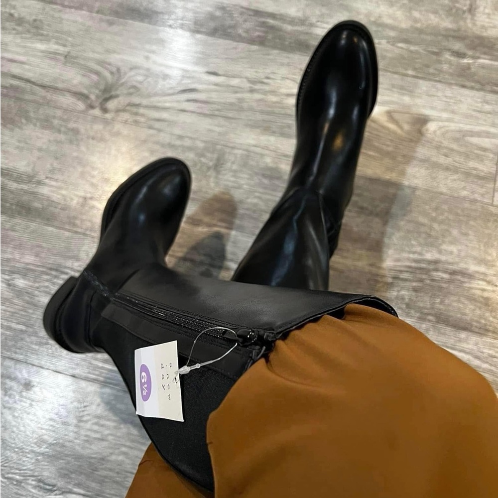 a new day Black Leather Boots with Sleek Design and Comfort